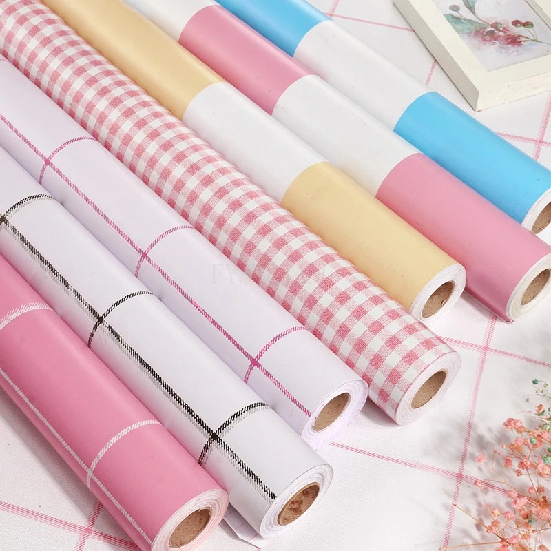 Ins Wind Girl Pink Self-adhesive Wallpaper Dormitory Bedroom Home Decoration Personality Waterproof PVC Trend Grid Wall Sticker