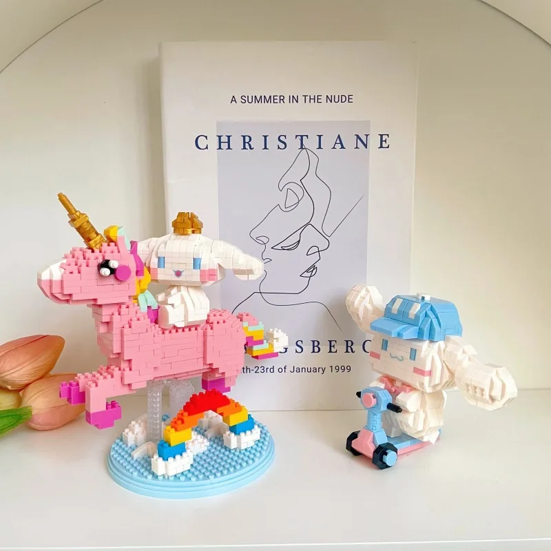 Kawaii Ballon Cinnamoroll Micro Bausteine Sanrio Rainbow Pony 3D Modell Zusammengebaute Mini Ziegel Figur Spielzeug für Geburtstagsgeschenk