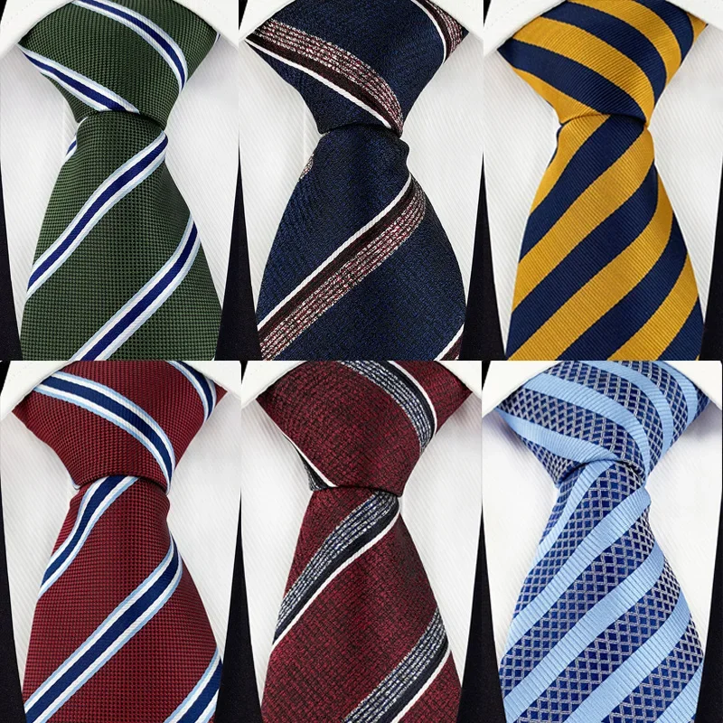 8cm Classic Retro Men\'s Ties Plaid Striped Jacquard Silk Necktie Business Formal Wedding Party 1200 Needles Corbatas Gravata