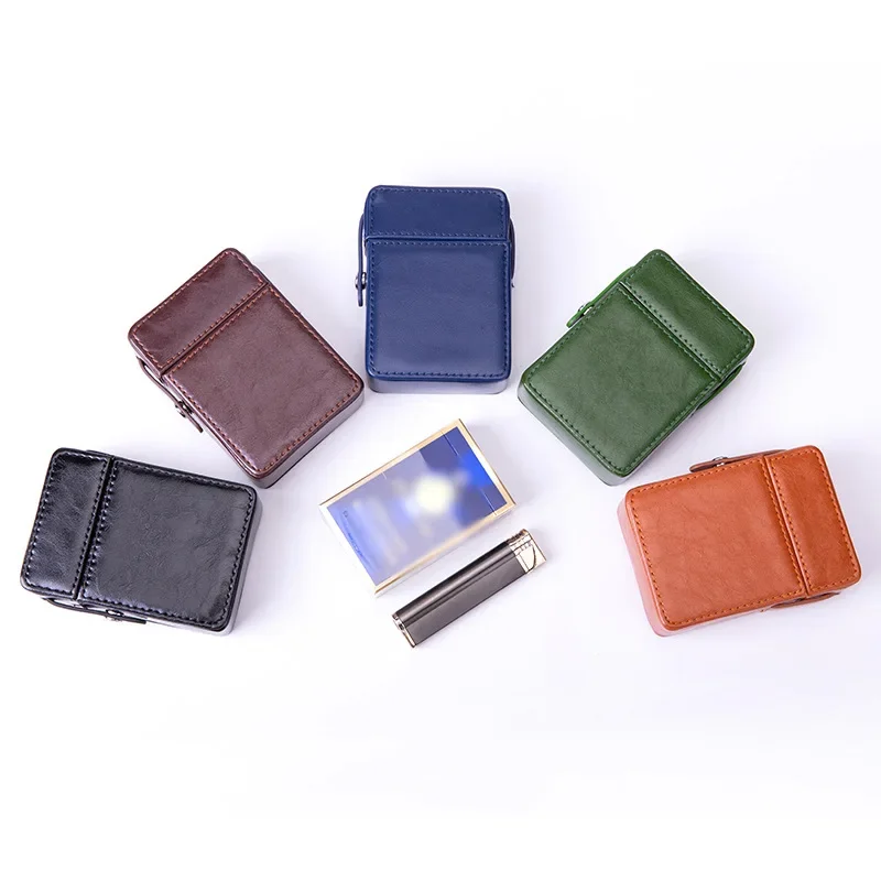 Lighter Cigarettes Case Box PU Leather Cigarettes Box Lighter Case Card Wallet Protective Case Cigarettes Lighter Box Case Gift