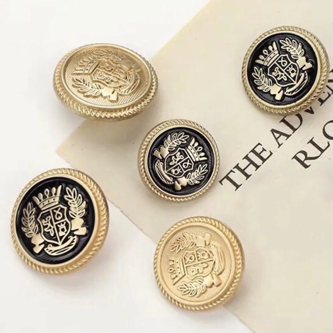 6Pcs Classic British College Style Metal Buttons Crown Pattern Golden Coat Jacket Buttons Sewing Accessories DIY Handmade