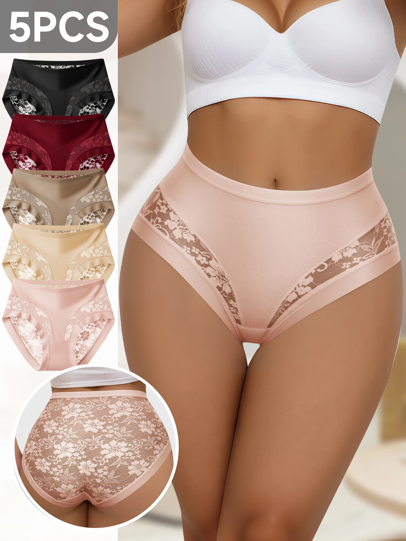 

5Pcs/Set Floral Lace Underwear Women'S Briefs Sexy Women'S Underwear Seamless Women'S Underwear Soft Breathable Cotton Underwear