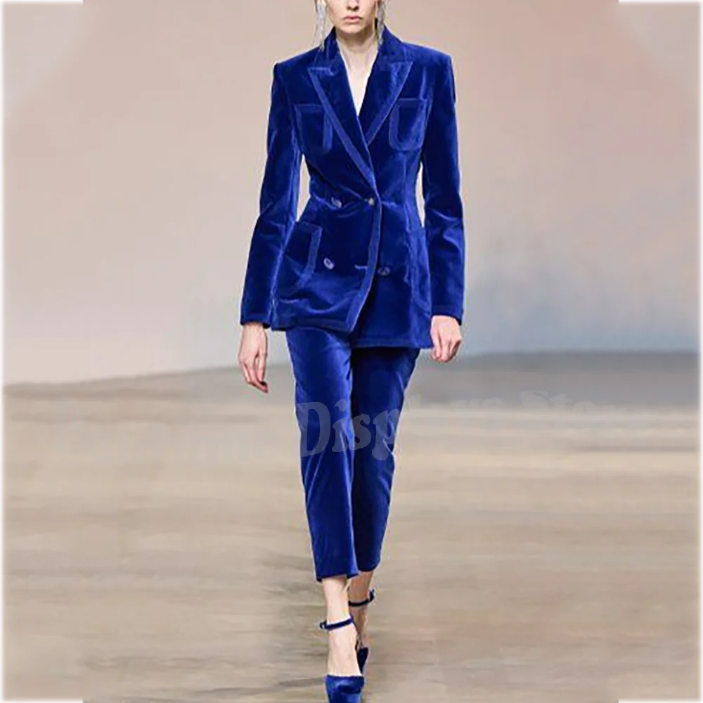 Luxury Velvet Women's Suit Two Piece Slim Fit Classic Peaked Lapel Blazer Set Two Piece Model Show Party Daily Lady Suit