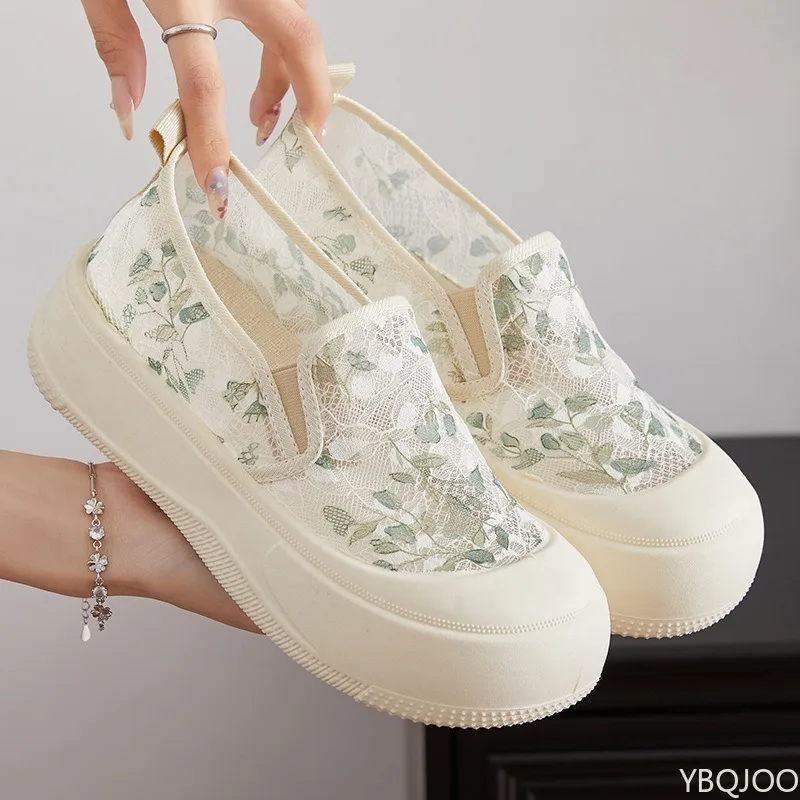 New summer lightweight breath mesh cloth shoes women's casual comfort soft sole anti slip thick sole height increasing shoes