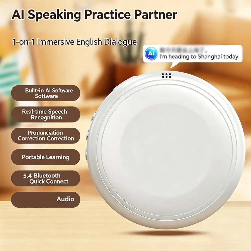 AI English Speaking Practice Device Bluetooth 5.4 Pronunciation Trainer Bilingual Translator for Travel Study