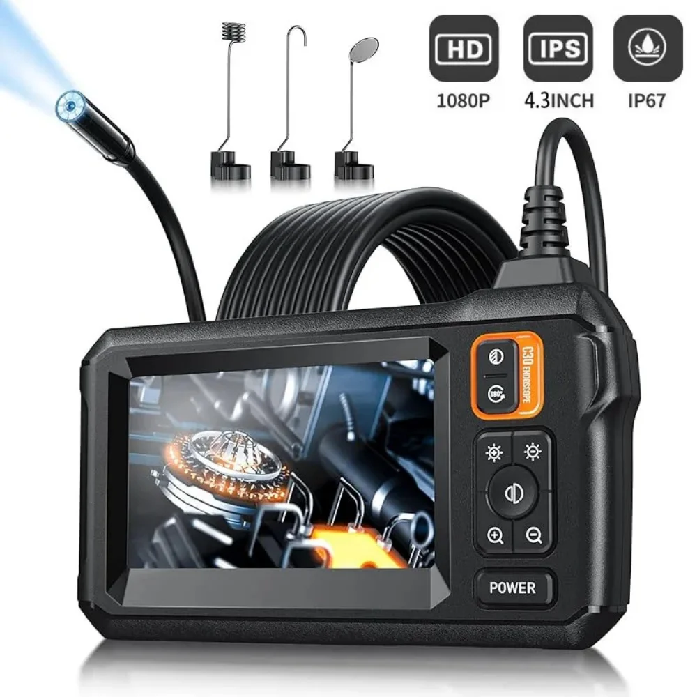 

4.3-inch Screen Handhel Industrial Endoscope 1080P 8mm 8LED Camera Rigid Cable Pipe Sewer Inspection Borescope IP67 1920*1080