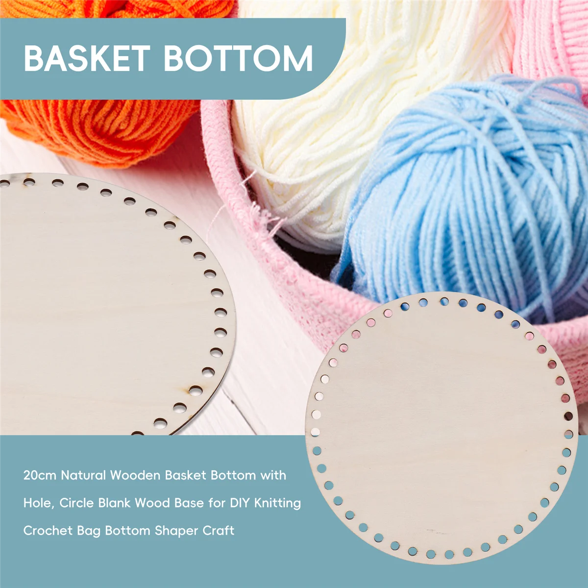 20cm Natural Wooden Basket Bottom with Hole, Circle Blank Wood Base for DIY Knitting Crochet Bag Bottom Shaper Craft