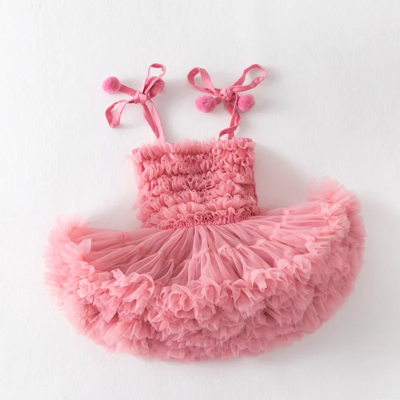 Baby Little Girls Spaghettia Straps Formal Flower Girl Birthday Party Dress Toddler Cupcake Tutu Dress