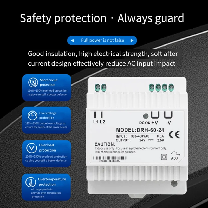 ABLL-DRH-60-24 Fuente de alimentación conmutada 60W salida única 24V interruptor de fuente de alimentación de carril Din Industrial para electrodomésticos