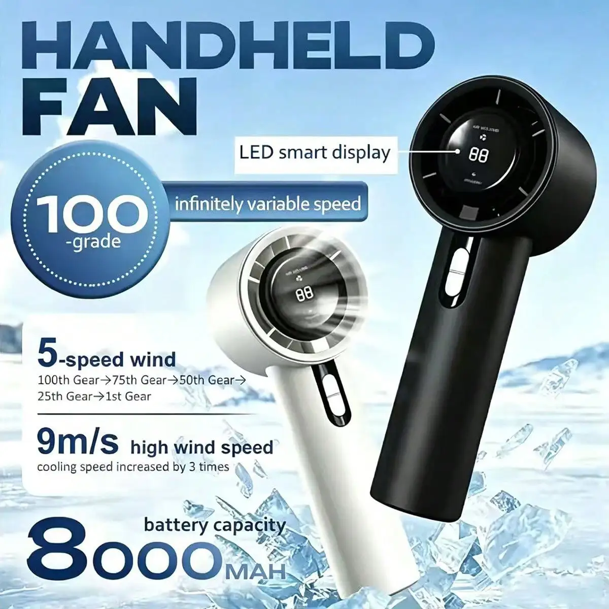 

Summer Turbo Fan, USB Rechargeable Circulation Hand-Held Fan, Mini Portable High-Power Long-Lasting Solid Color Minimalist Hand Fan, Suitable For Summer Outdoor Activities, Travel, Beach, Home, Office, Study And Daily Use