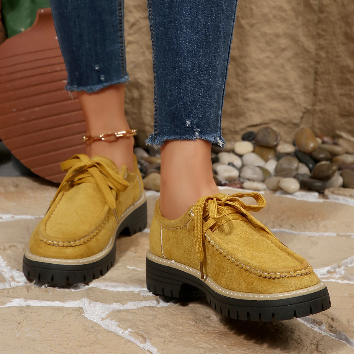 Women Suede Thick Sole Lace Up - Sewing Latex review and price