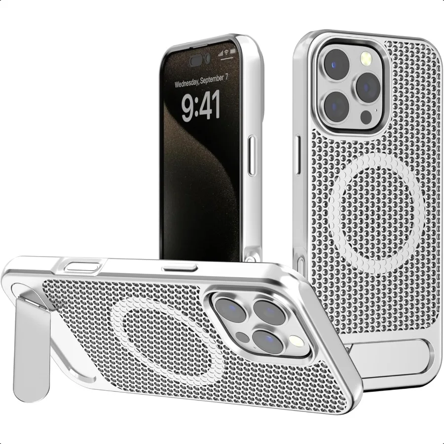 

Honeycomb Cooling Magnetic Case for iPhone 13 14with Wirel Charging Metal Kickstand TPU+PC MilitaryGrade Protection Sier