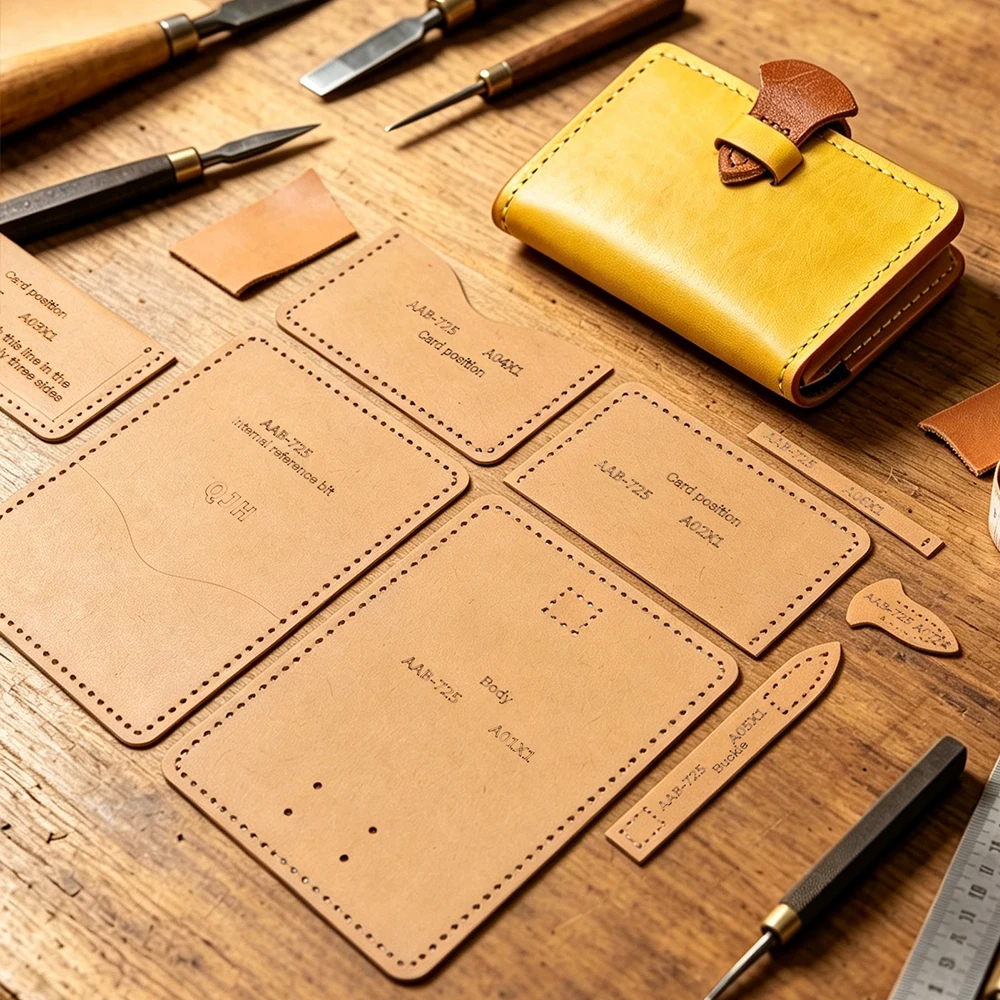 1Set Mini Coin Wallet, Card Bag, Laser Cutting Kraft Paper Template with Hole,DIY Leather Handmade Crafts-Special Gift 10*6.5*1c