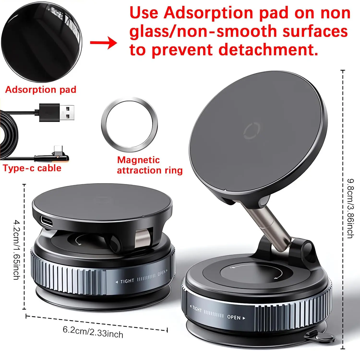 Wireless Charger Vacuum Magnetic Phone Stand for Magsafe iPhone 16 15 14 13 12 Pro Max 360° Adjustable Suction Cup Car Dashboard - Image 4