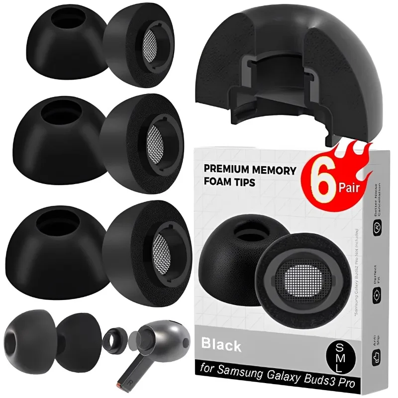 1-6 Paar Memory-Schaumstoff-Ohrstöpsel für Samsung Galaxy Buds3 Pro, Ersatz-Ohrstöpsel für In-Ear-Bluetooth-Headsets, rutschfest