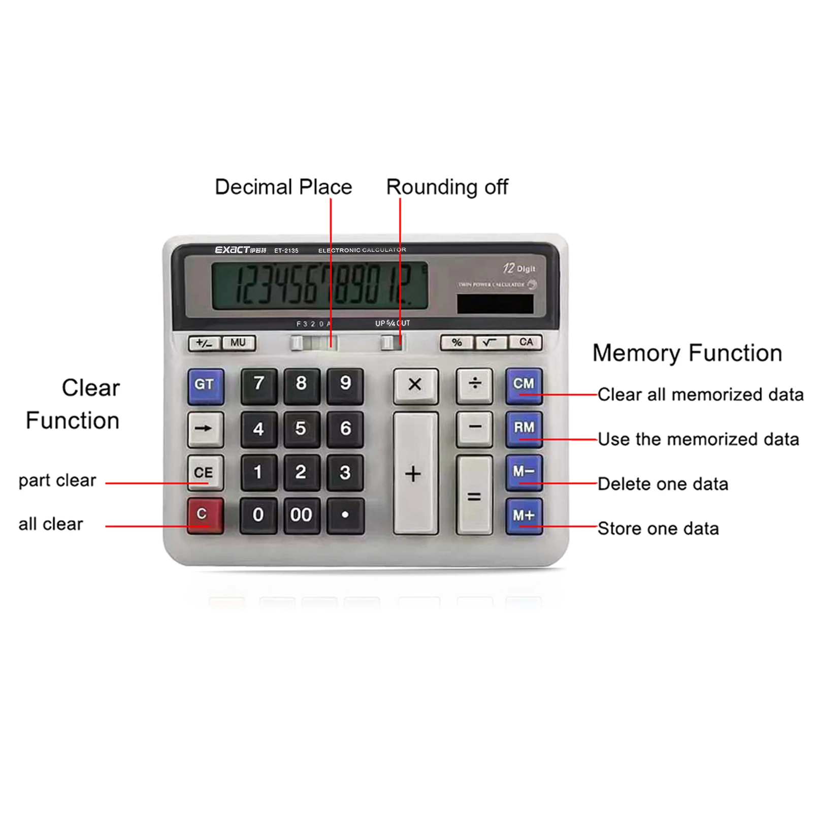 Large Computer Electronic Calculator Counter Solar & Battery Power 12 Digit Display Multi-functional Big Button  for Office