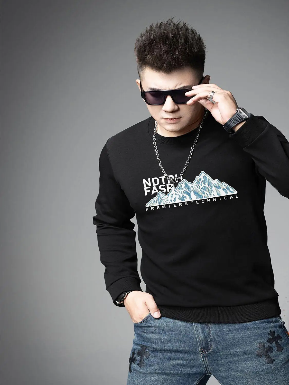 

Faionable Men's round Ne Long Sve Fce Lined Sweatirt Heat Transfer Print Casual Comfortable Boting irt