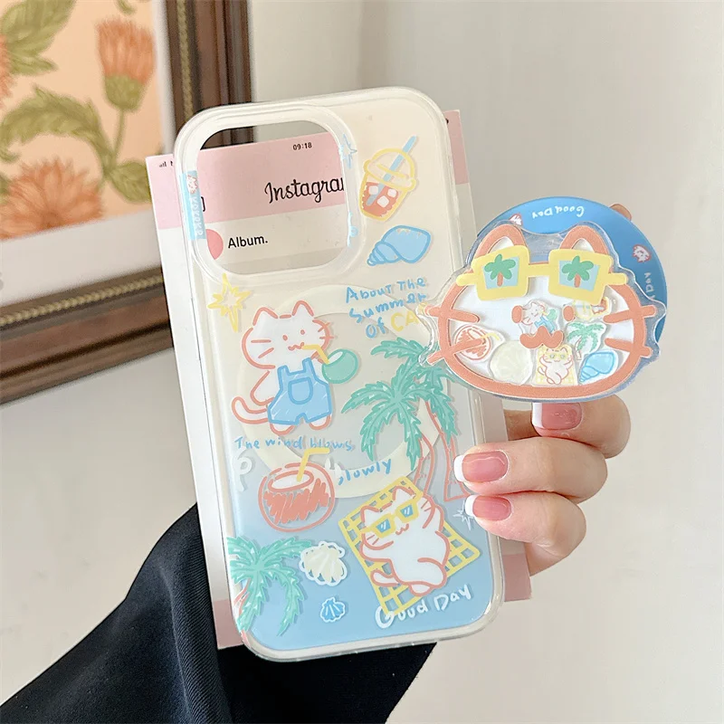 الصيف لطيف القط تهز حامل حامل جراب هاتف مغناطيسي آيفون 16 برو 14 15 برو ماكس 14 برو 16 برو ماكس غطاء حالات ل Magsafe #6