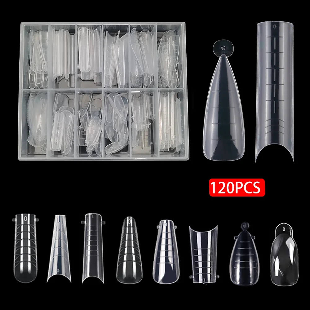 120 قطعة/صندوق المزدوج أشكال الأظافر تمديد قالب بناء سريع الأظافر كاذبة تمديد نظام قالب غطاء كامل أشكال الاصبع العلوي #2