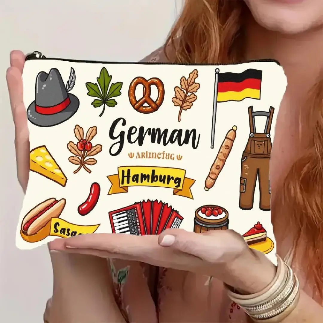 

Косметичка с немецким культурным принтом — многофункциональная сумка на молнии, сумка для хранения украшений, идеальная маленькая сумка на молнии для путешествий.