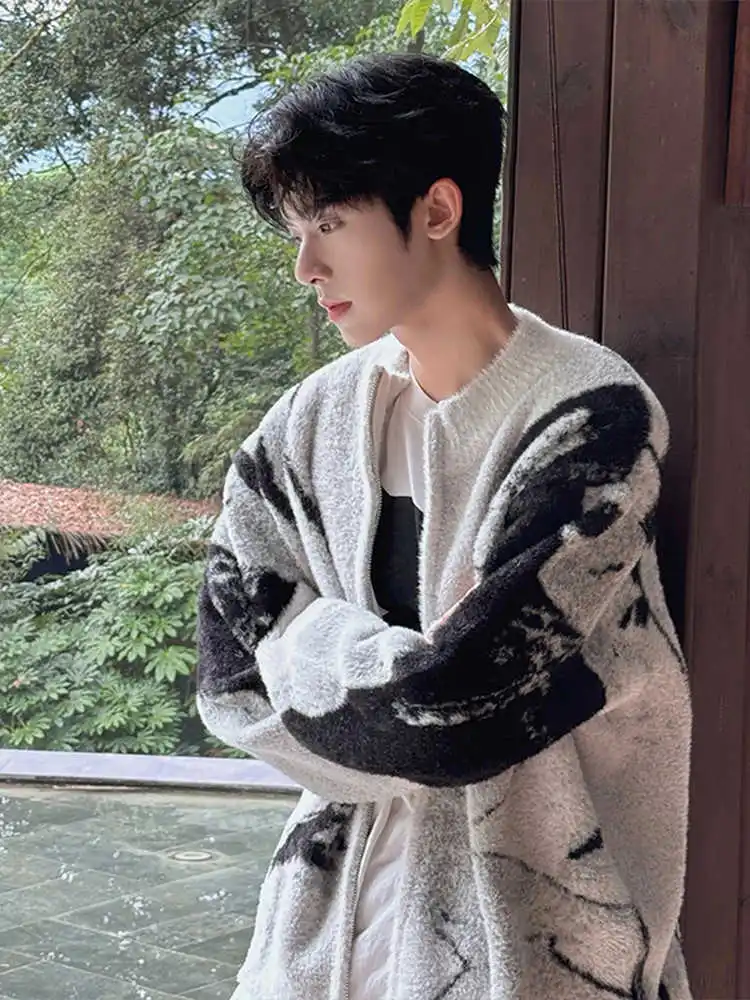 

Мужской вязаный кардиган-жакет на молнии в американском ретро-стиле, осенне-зимний, с эффектом высококачественного трикотажа, для пар