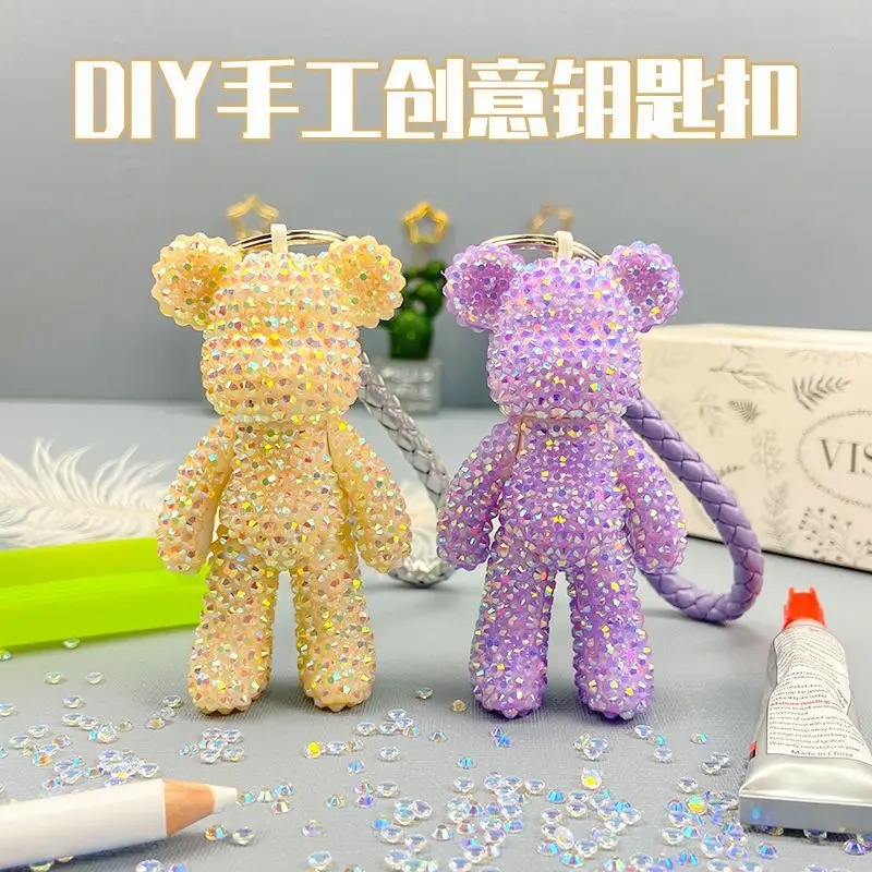 

Bear Diamond Painting Ornament Cute DIY Bag Pendant Decorative Charm Kids Gift Souvenirs Rhinestone Studded Keychain