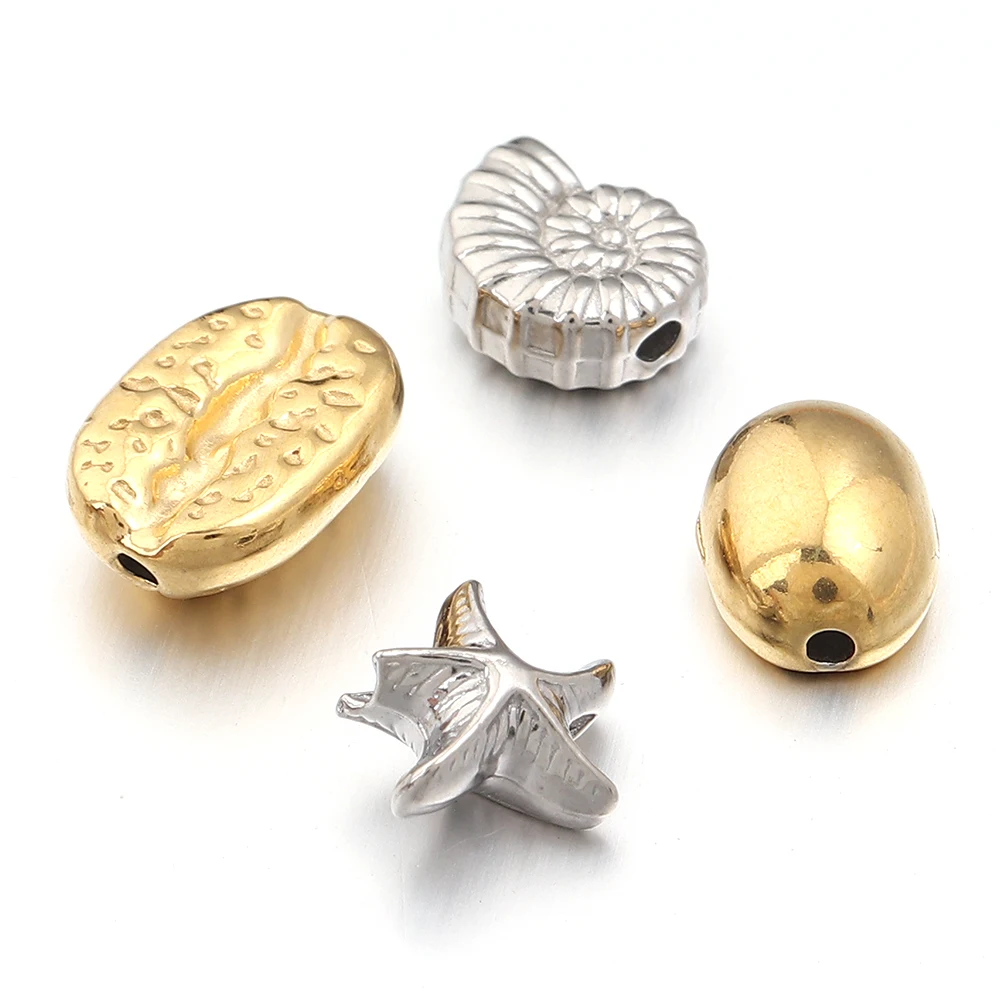 5pcs Starfish Seashell Conch Stainless Steel Beads Snail Spiral Ocean Animals Charms Bead DIYJewelry Making Bracelet Necklace view 6