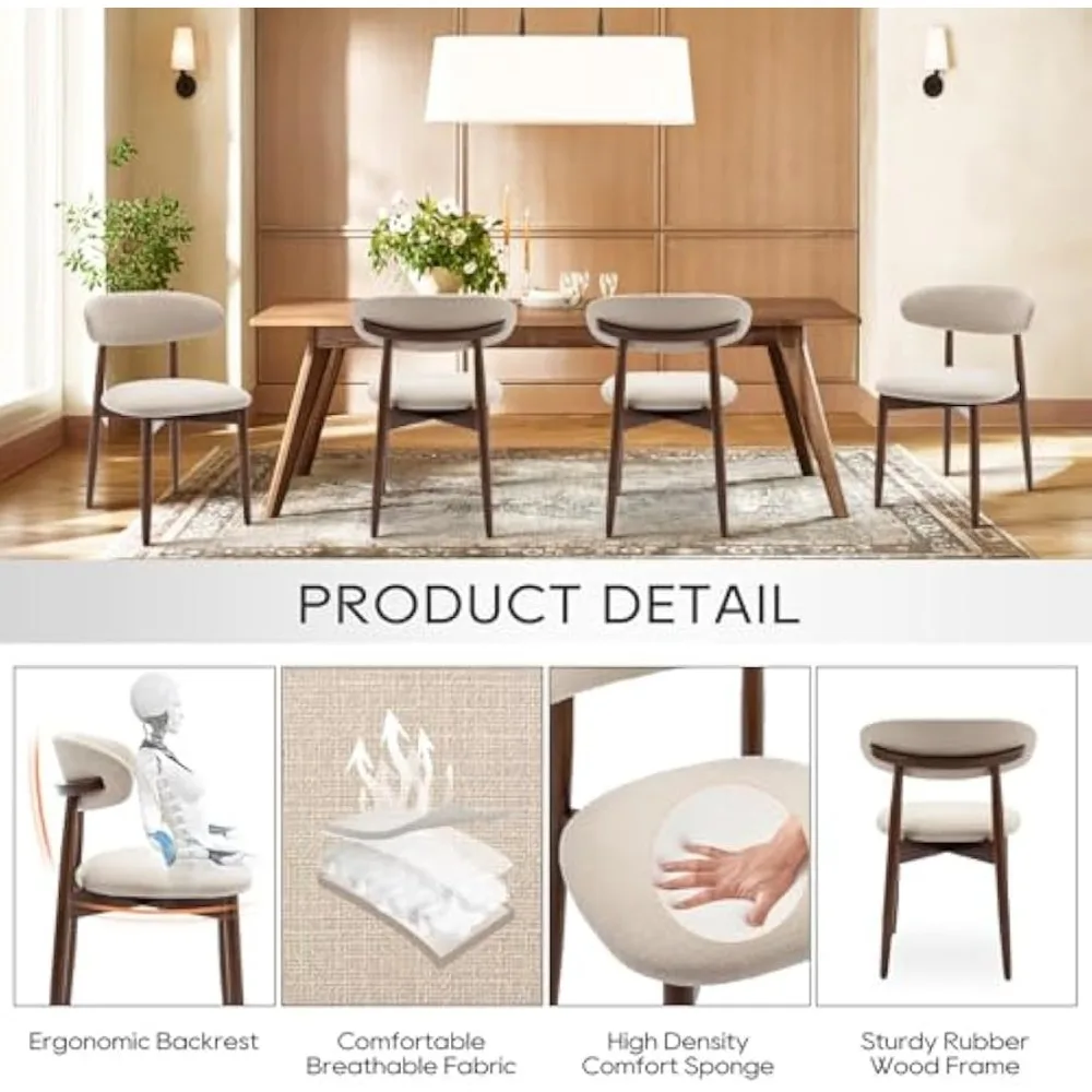 طقم كراسي طعام خشبية مكون من 6 قطع، كرسي غرفة طعام منجد من القماش الحديث، كراسي جانبية للمطبخ في المزرعة مع أوتاد للقدم، بيج #4
