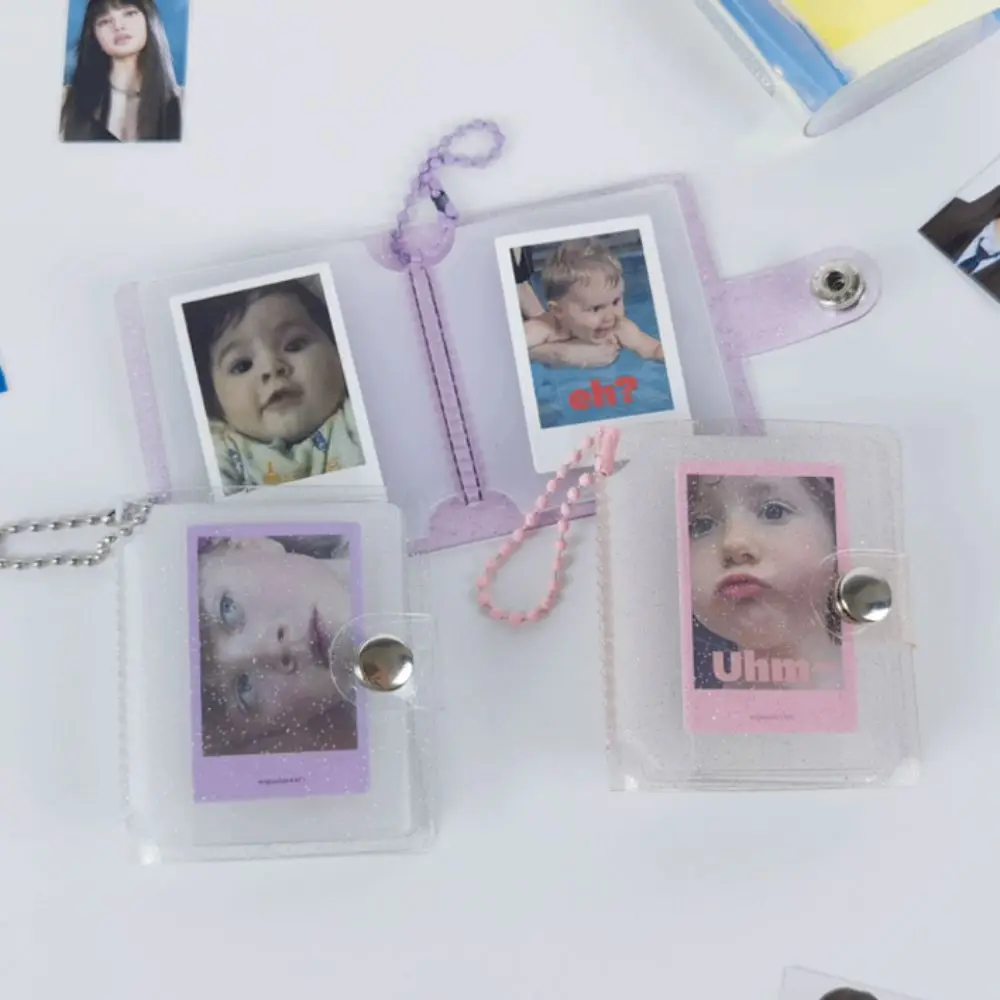 1/2inch Mini Photo Album With Keychain Snap Button Design Storage Photo Card Holder Simple PVC Portable Pocket Album