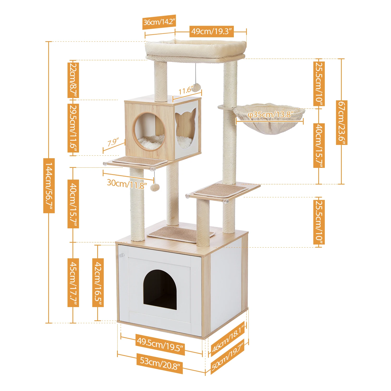 Multi Level Wooden Cat Tree Tower with Scratching Posts