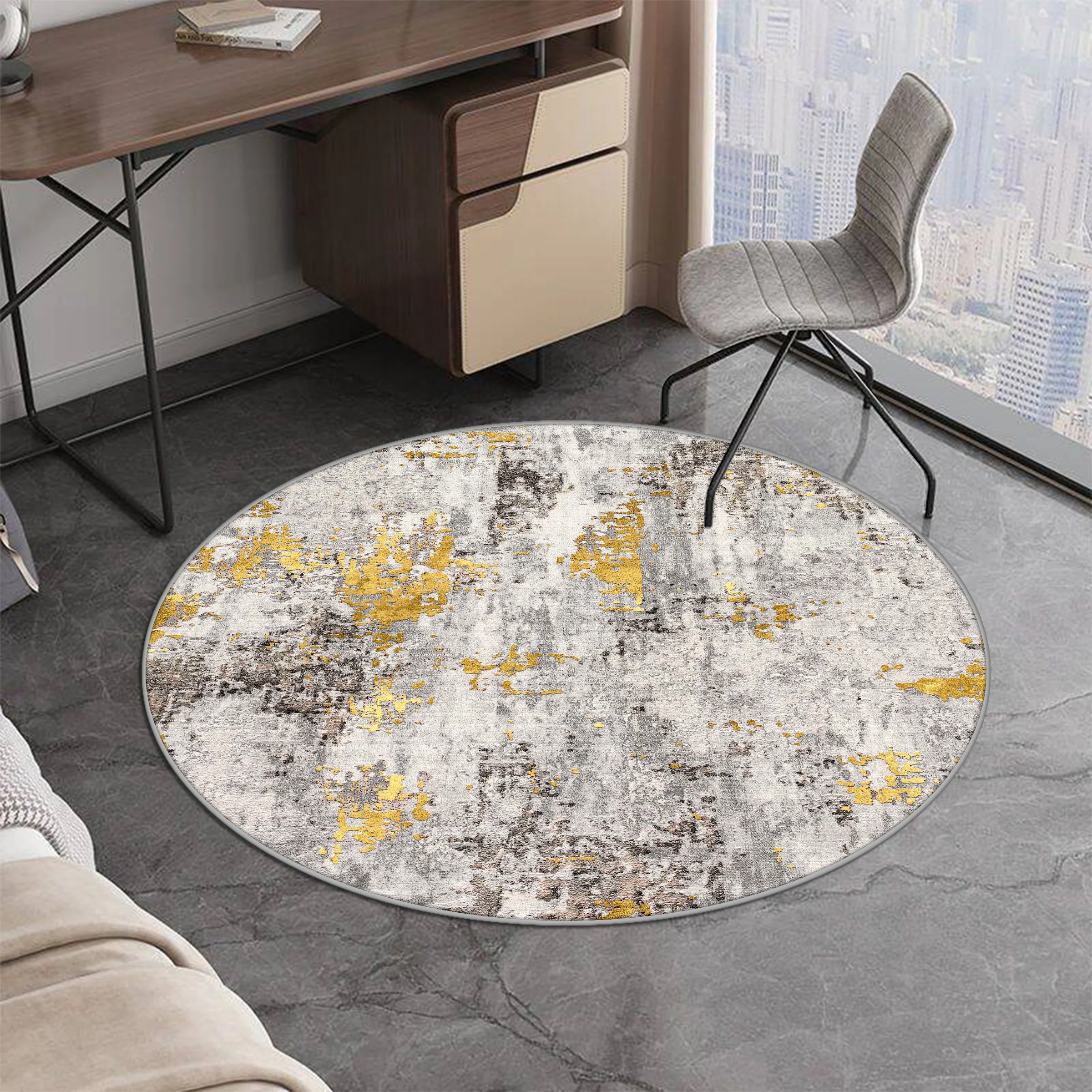 Modern Home Round Carpets Abstract Grey Soft Floor Mat Living Room Bedroom Bedside Rugs Study Room Chair Area Rug Washable