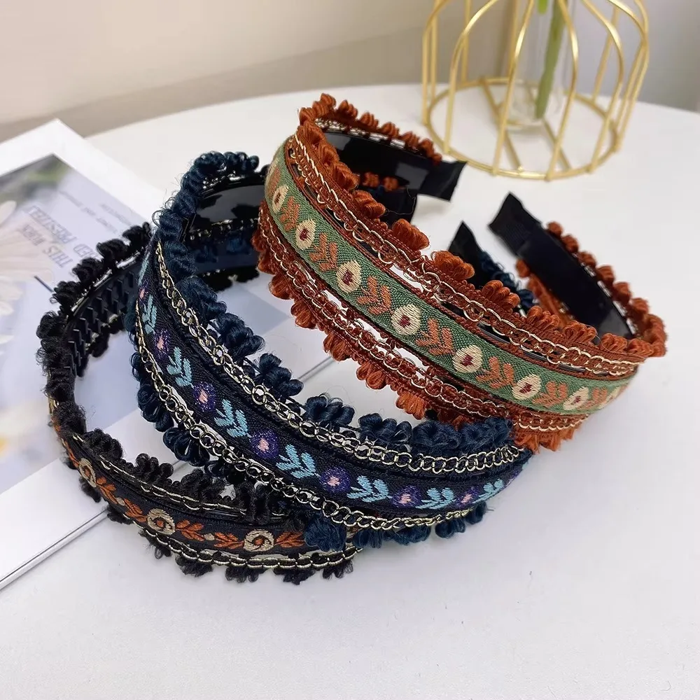 

Boho Embroidery Headband Wide Head Hoop Women Girls Retro Style Headdress Elegant Hair Accessories