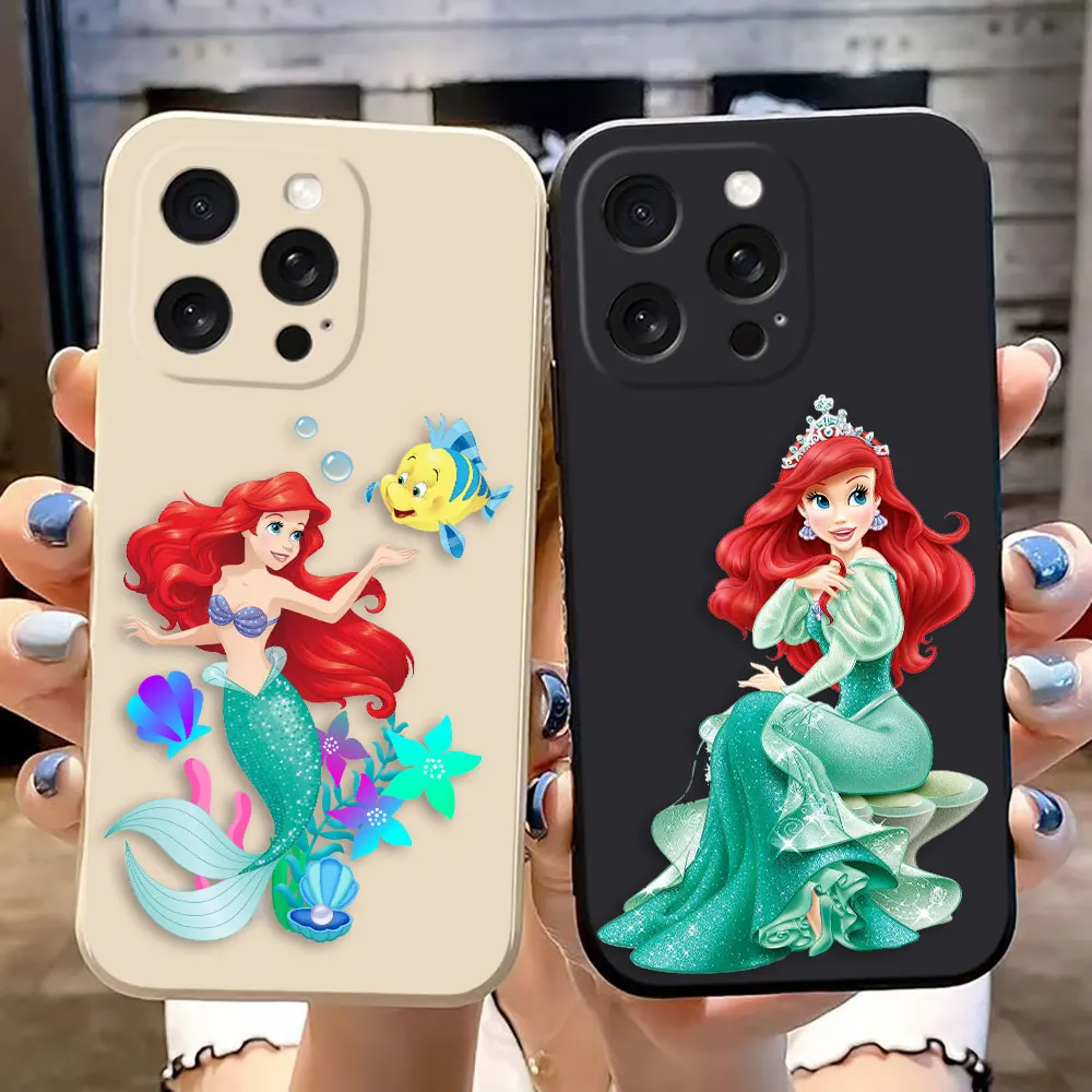 Disney Mermaid Princess Ariel Cover Phone Case For Apple iPhone 16 15 14 13 12 11 Pro XS Max Plus Color Soft Case Coque Funda