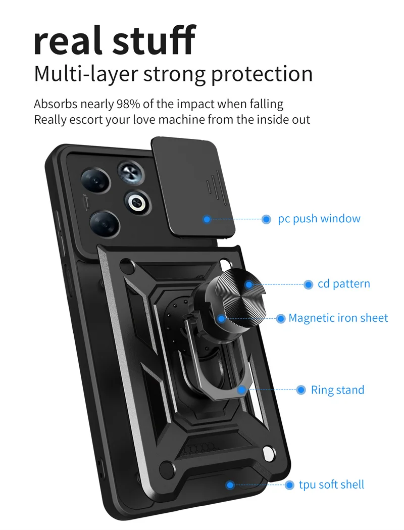 Funda For infinix Smart 8 Pro Case Slide Camera Protect Armor Phone Case for infinix Smart 8 Plus Car Magnetic Holder Ring Cover