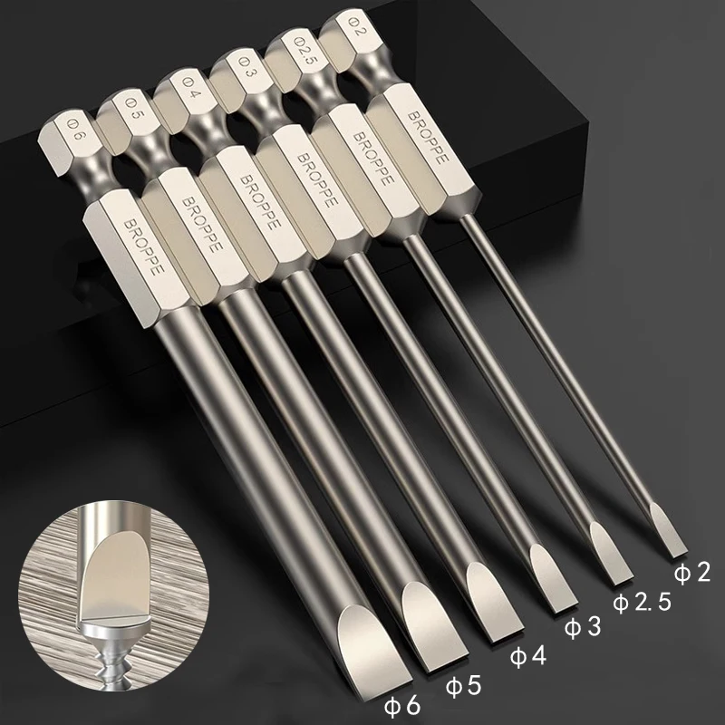 4/6PCS Flat Head Screwdriver Bit Set Magnetic Tip Slotted Screwdriver Electric Driver Tool S2 Steel 1/4 Inch Shank Quick Change