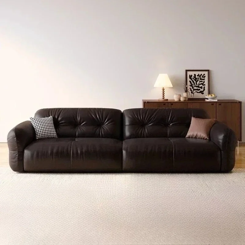 #Leather Sofa Home Furniture French Retro Leather Sofa Designer First Layer Cowhide Straight Row Living Room Sofas 3 Seat Genuin