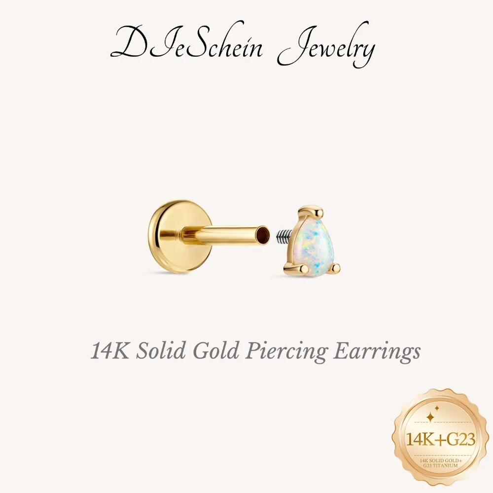 DIeSchein 14K Solid Gold Flat Back Earrings for Helix Tragus Daith Piercings Nickel-Free Hypoallergenic Piercings Gold 14k Gifts