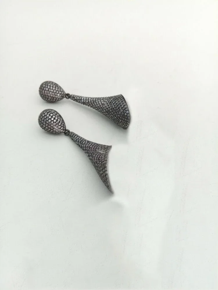 1Pair Water-drop Golden plated Paved CZ Earrings Tassel Cap Jewelry Connector