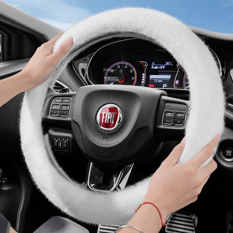 Adecuado para Fiat Funda larga de felpa para volante, funda protectora antideslizante cálida de moda para otoño e invierno, adecuada para Topolino 600 Hybrid Grande Panda Elektro 500 Punto Tipo Ducato 124 Spider 500L F