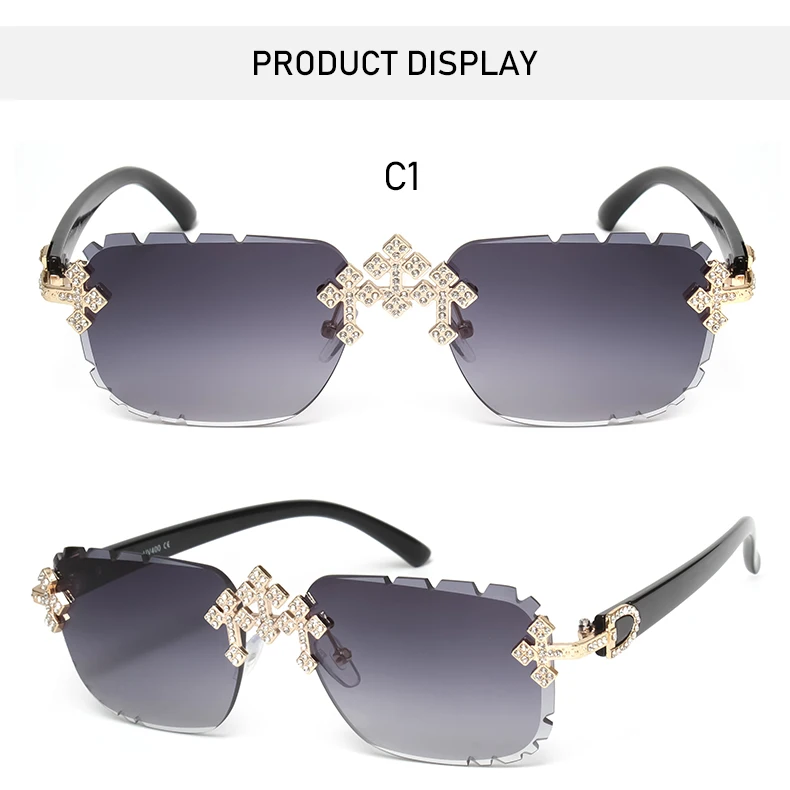 Luxuriöse quadratische randlose Edelstein-Schliff-Sonnenbrille im trendigen Retro-Stil der 90er-Jahre-Hip-Hop-Diamant-Schliff-Linse, rahmenlose Sommer-Sonnenbrille für Männer und Frauen – Detail 7