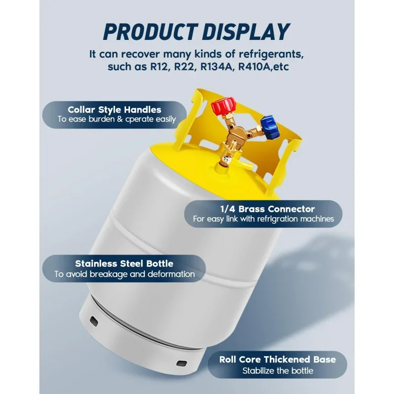 Recovery Tank 30 LB Reusable Recovery Cylinder Tank 1/4 SAE Y-Valve Recovery Can without Float Switch R12 R22, R
