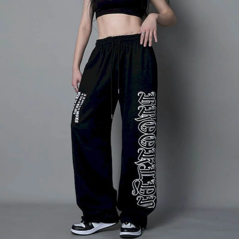 

Women Pants Hip-Hop Sweatpants Elastic Waisted Black Y2k Clothes Thin Loose Trousers Korean Fashion Streetwear Women Clothing