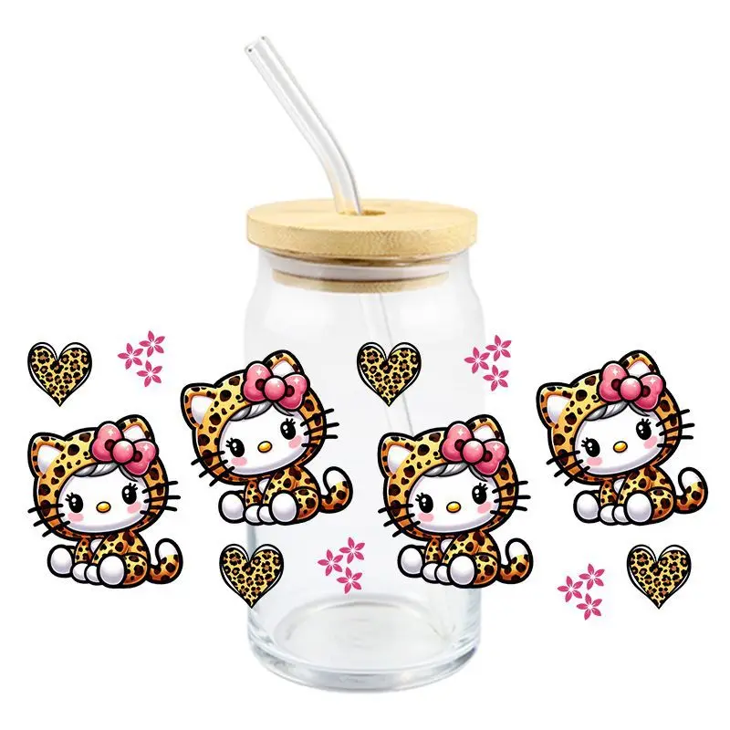 Diy Anime HelloKitty Wedding Party UV DTF Transfer Crystal Transparent Glass Cup Stickers Kawaii Sanrio Birthday Christmas Decal