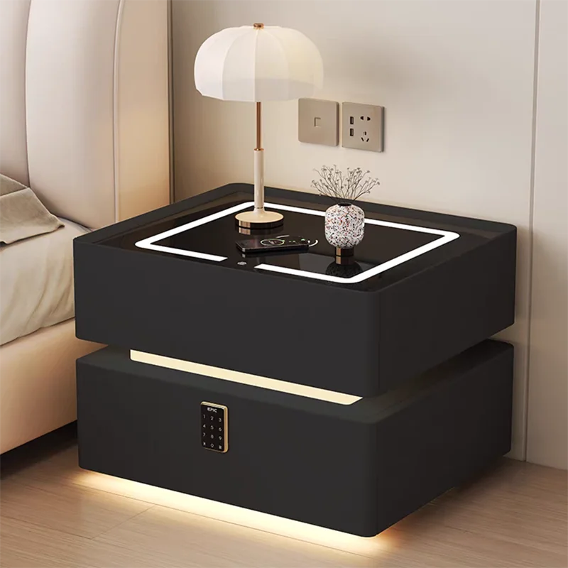 Modern White Night Table Storage Design Charger Wireless Charger Bedroom Nightstands Korea Locking Comodino Bedroom Furniture