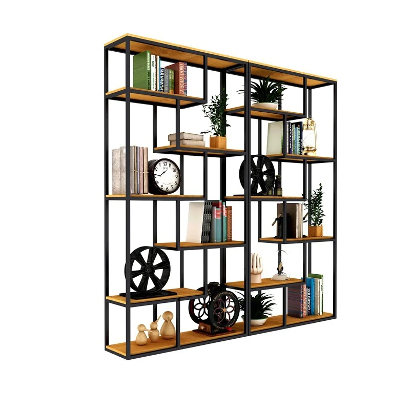 

Wrought iron floor solid wood simple multi-layer display shelf entrance bookcase storage bookshelf