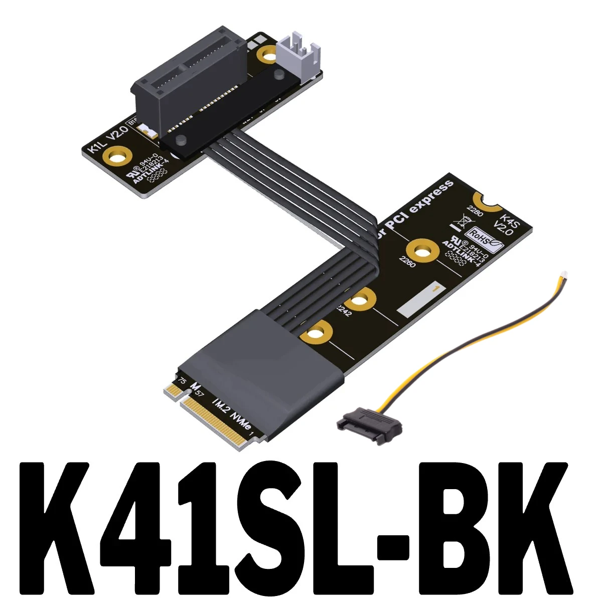 M.2 To PCIE Riser PCIe x1 PCI-E5.0 1x To M.2 NVMe M Key 2280 Riser Card Gen5 M2 SSD PCI-Express 5.0 SATA Power Extension Cord x1
