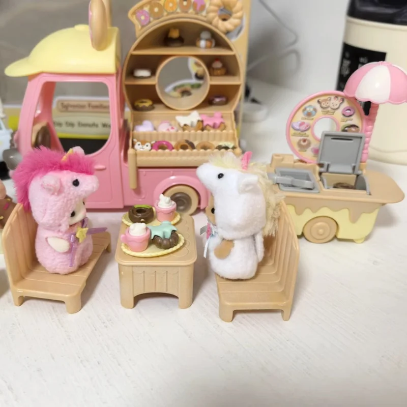 Original Sylvanian Families Didi Donut Vending Car Girl Accompanies Sitcom Toy Playing House Toys For Children Birthday Gift Toy