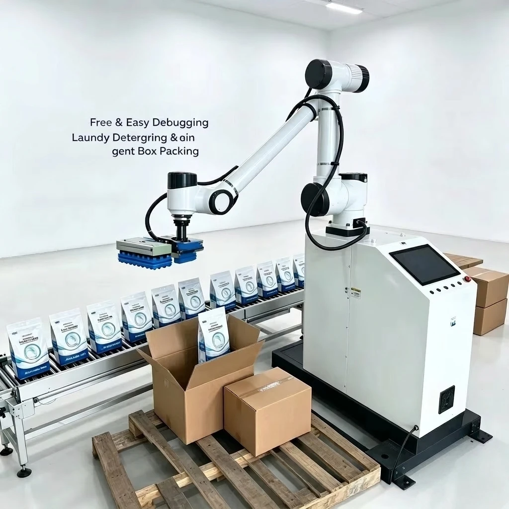 Auto Collaborative Palletizing Robot Arm No Program 24H Mobile Layout Stable Suction For Food Beverage Chemical Factories