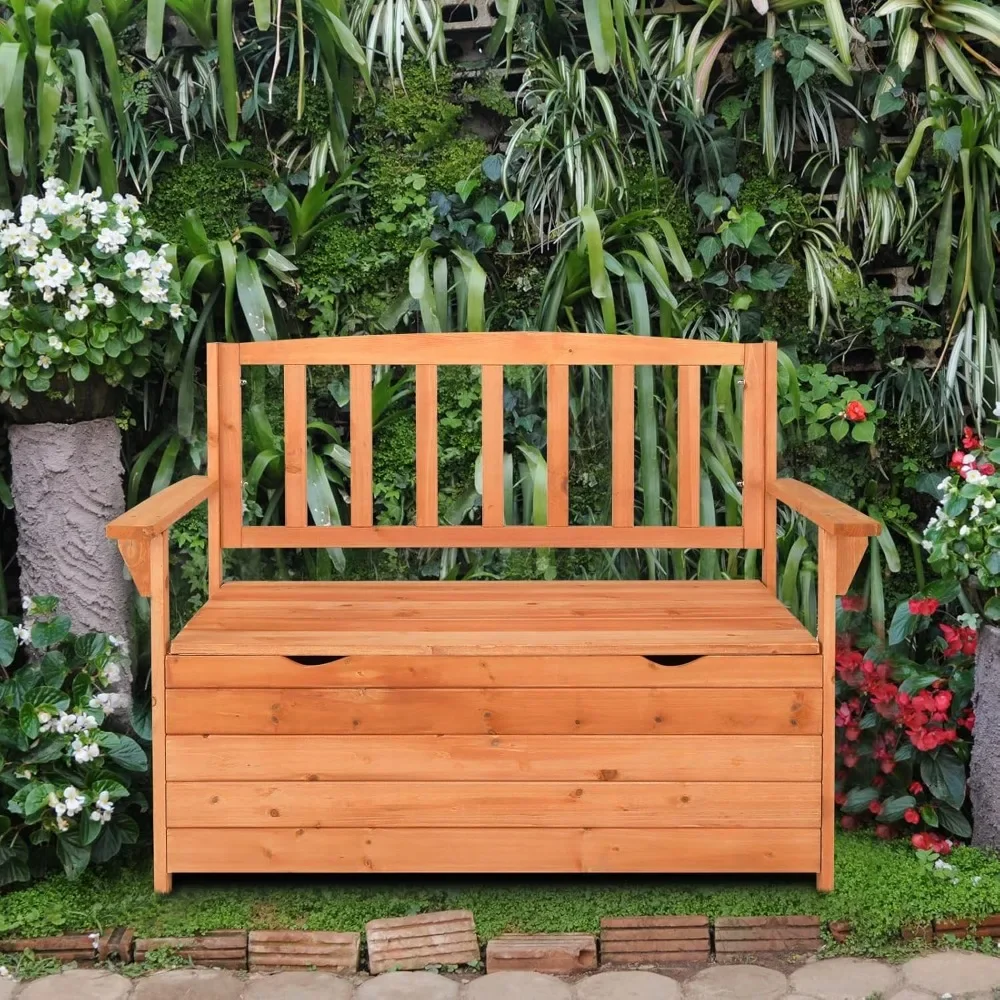 Wooden Outdoor Storage Bench Deck Box, It Is Made of Solid Wood, Durable and Long-lasting Use, High Capacity To 440 Lbs