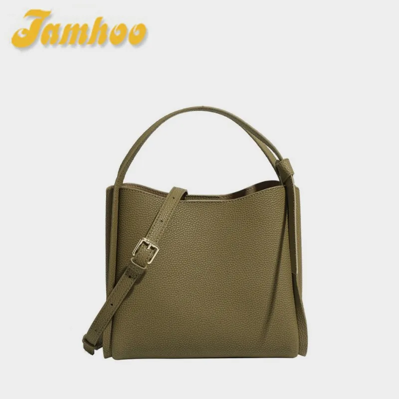 

Jamhoo Solid Color Women's Bucket Handbag Large Capacity Tote Bag Classic Shoulder Bag for Ladies Female Classic Bags